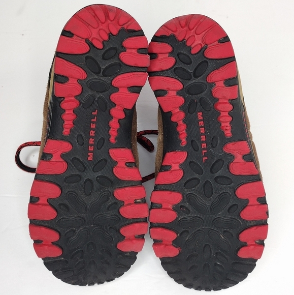 Merrell Suede Brown Red Performance Footwear Hiking Lace Up Boots Sz 1 - Picture 7 of 11